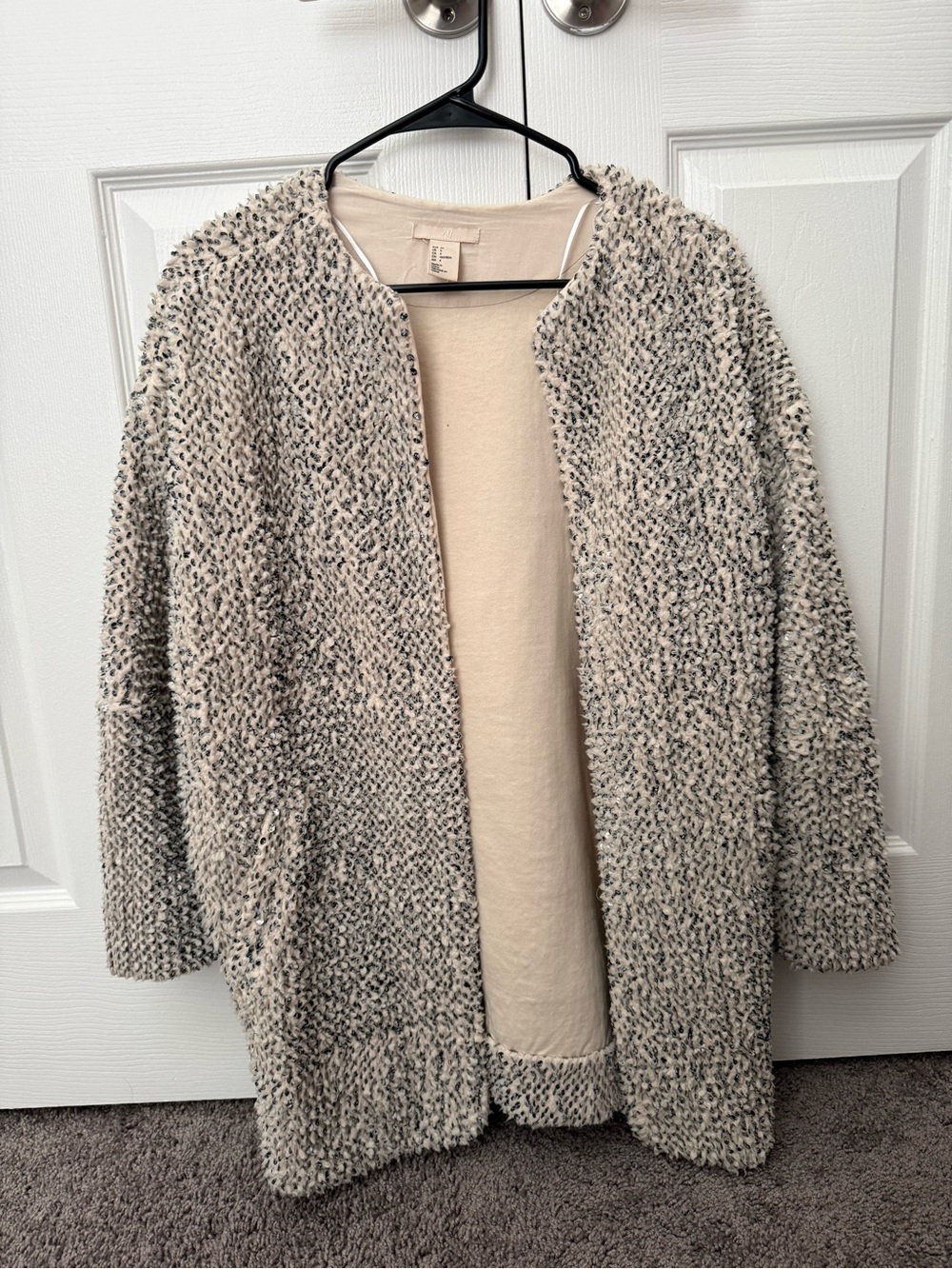 H&M Cozy Open-Front fleece coat with sequence